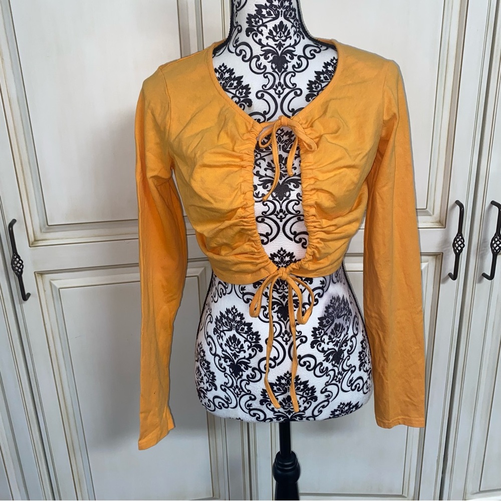 Free People Beach Size Small Orange  Long Sleeve Crop Top with Tie Front